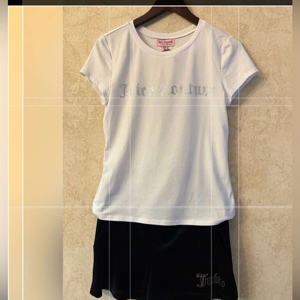 Juicy Couture White Tee and Black Shorts Ensemble
